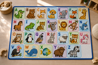 Alphabet Animal Playmat Washable Rug | Kids ABC Nursery Floor Mat