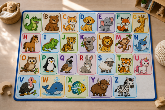 Alphabet Animal Playmat Washable Rug | Kids ABC Nursery Floor Mat