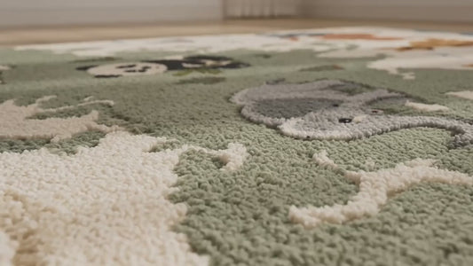 World Map Animals Washable Rug | Nursery Playroom Kids Floor Mat